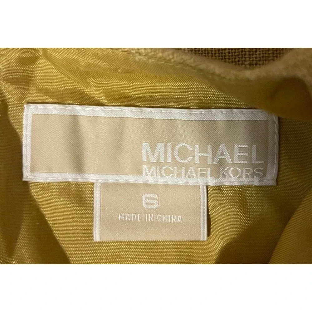 Michael Kors Y2K Vintage Mustard White Marble Print Sleeveless Sheath Dress SZ 6
